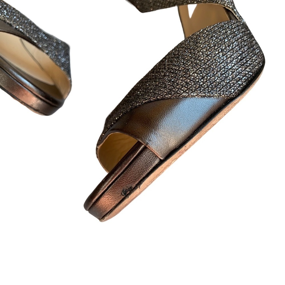 Jimmy Choo Tyne Asymmetrical Anthracite Silver Glitter Lamé Bridal Sandal Heels - Picture 10 of 15